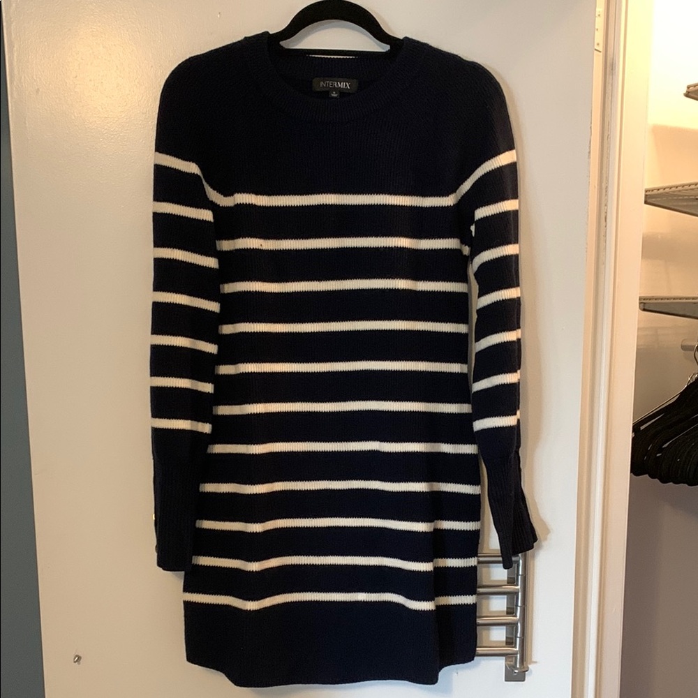 Navy and White Striped Sweater Dress